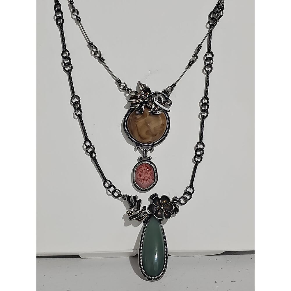 NEW Zara Flower Layered Necklaces Flower Pendant Colored Stone Whimsy Boho Fairy